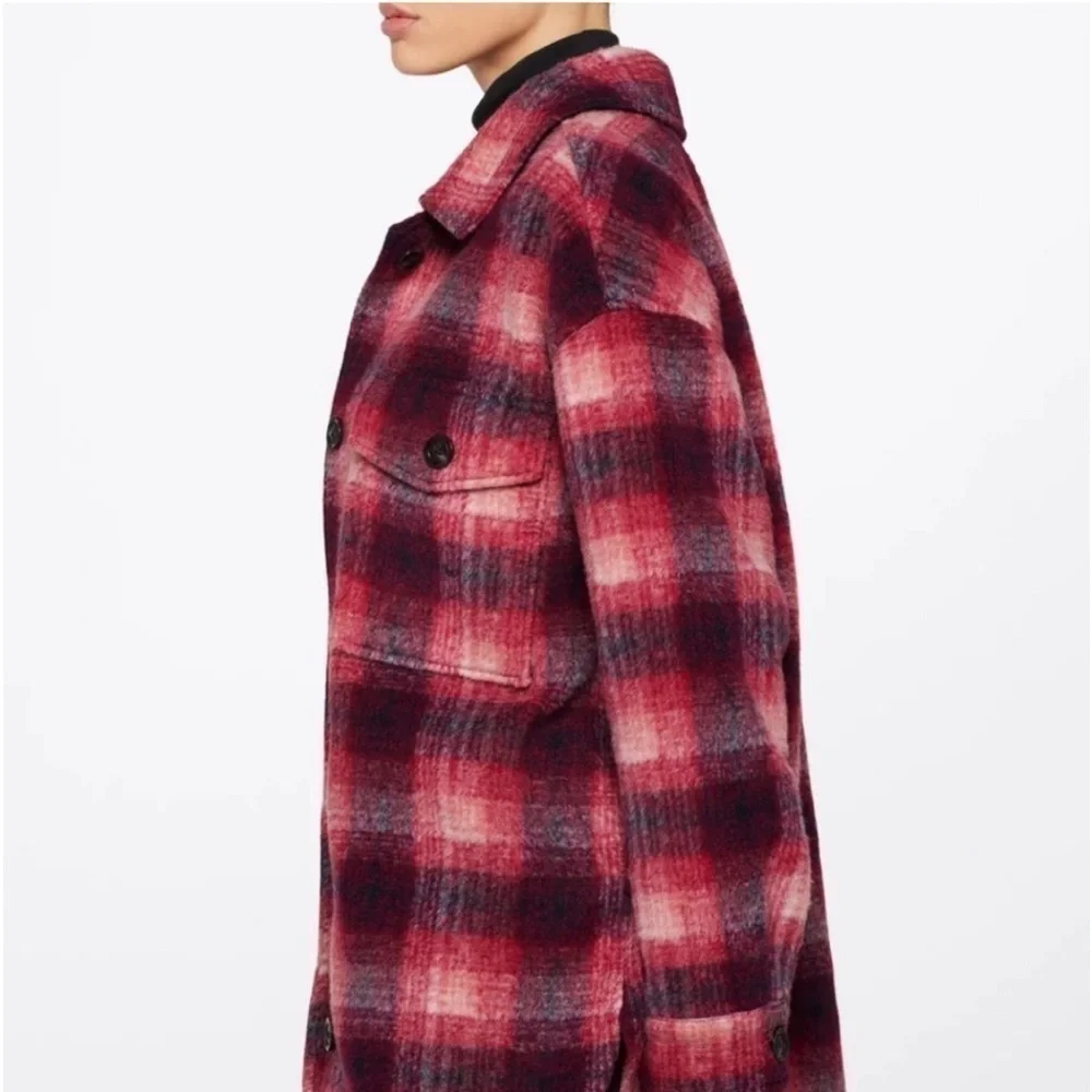 Sanctuary Plaid Town Jacket Woodland Plaid jacket coat burgundy size L New